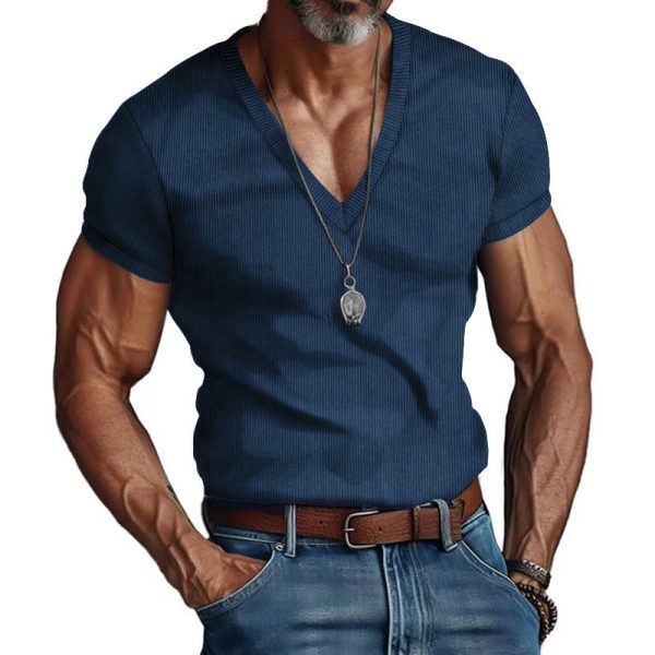 Quality V-neck Slim Fit T-shirt For Men - Image 3