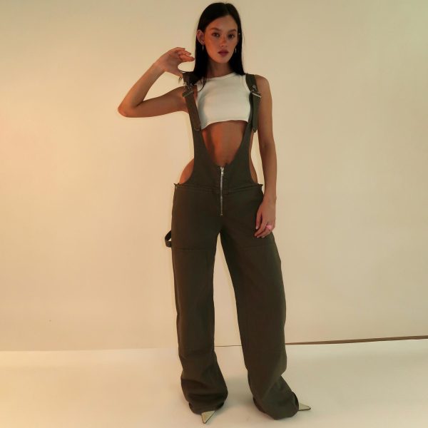 Quality Zipper Denim Loose Jumpsuit Jeans Pants For Women - Image 9