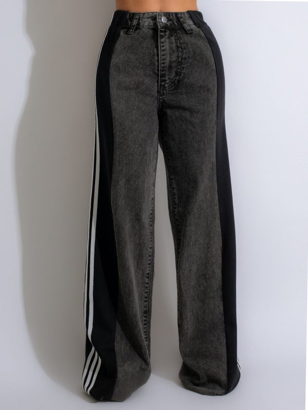 2024 Quality Elastic Straight Leg Three Stripe Denim Trousers Pants For Women - Image 10