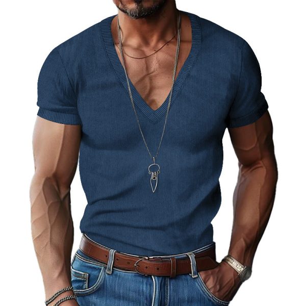 Quality V-neck Slim Fit T-shirt For Men - Image 5