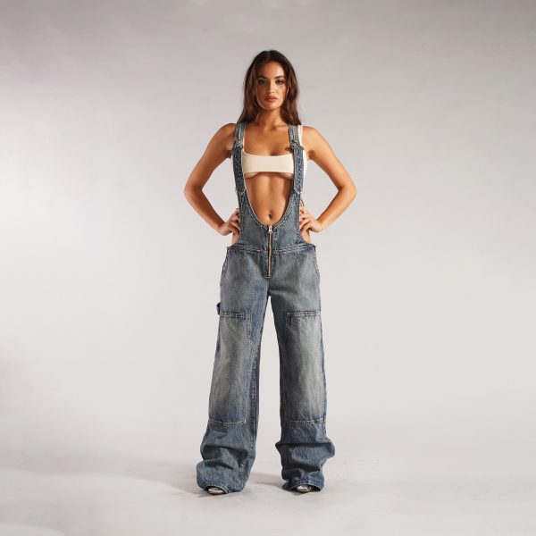 Quality Zipper Denim Loose Jumpsuit Jeans Pants For Women - Image 4