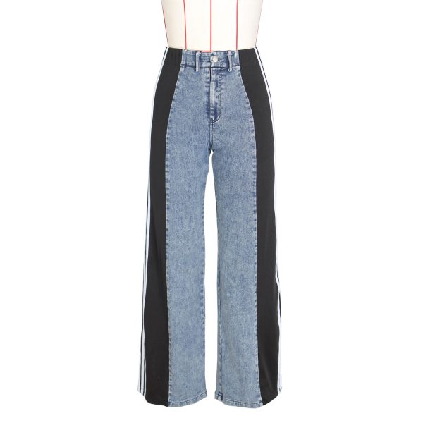 2024 Quality Elastic Straight Leg Three Stripe Denim Trousers Pants For Women - Image 8