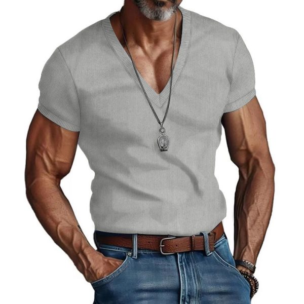 Quality V-neck Slim Fit T-shirt For Men - Image 10