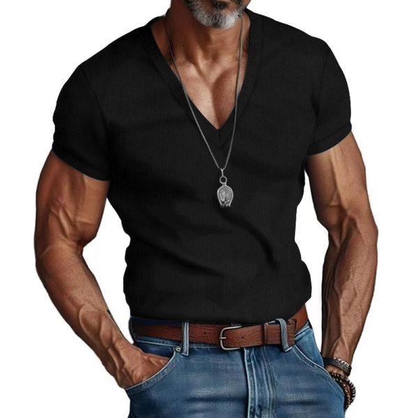 Quality V-neck Slim Fit T-shirt For Men - Image 4