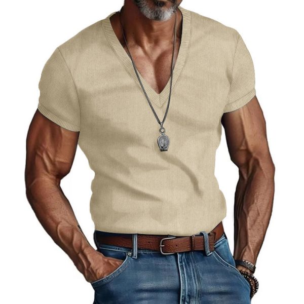 Quality V-neck Slim Fit T-shirt For Men - Image 7