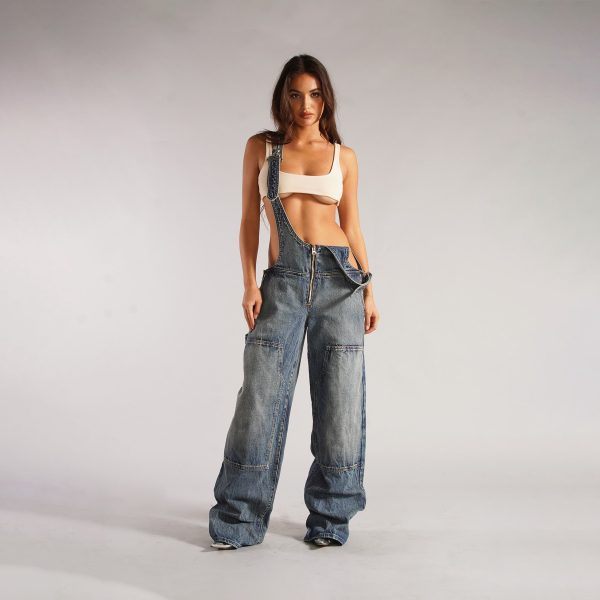 Quality Zipper Denim Loose Jumpsuit Jeans Pants For Women - Image 6