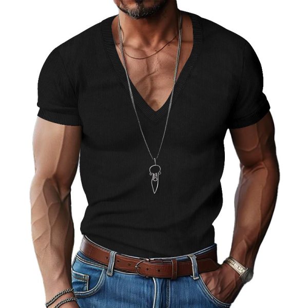 Quality V-neck Slim Fit T-shirt For Men - Image 8