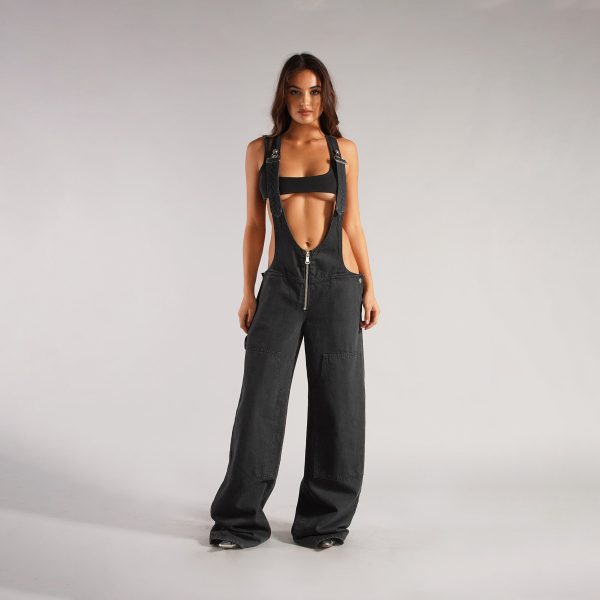 Quality Zipper Denim Loose Jumpsuit Jeans Pants For Women - Image 2