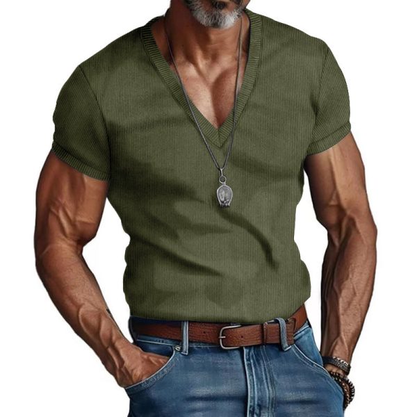 Quality V-neck Slim Fit T-shirt For Men - Image 9