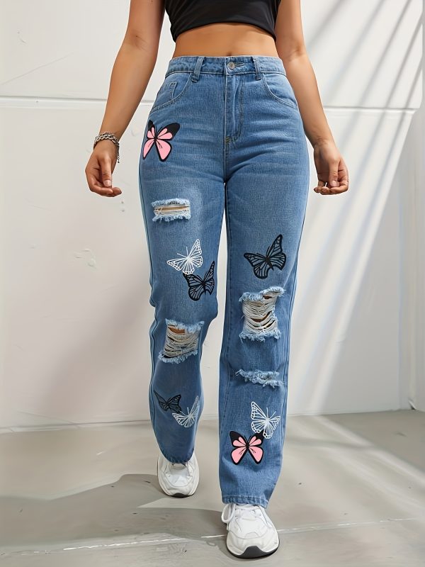 Quality Straight Ripped Denim Jean Pants For Women. - Image 5