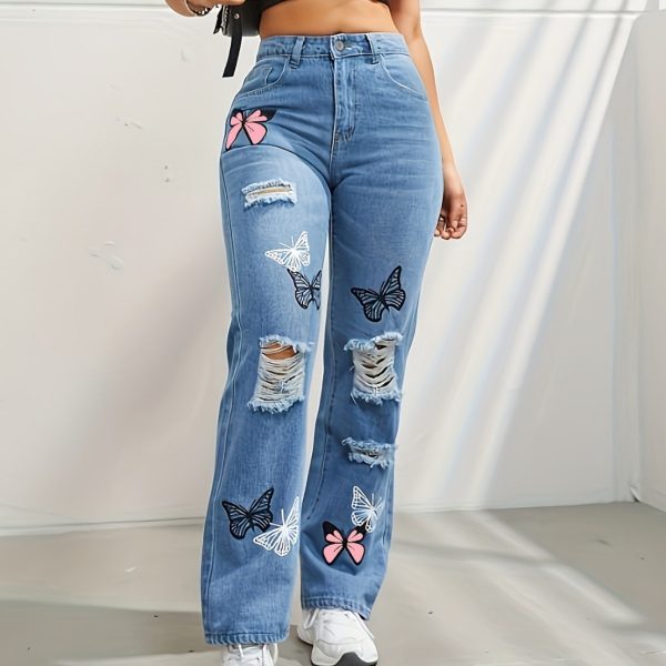 Quality Straight Ripped Denim Jean Pants For Women. - Image 2