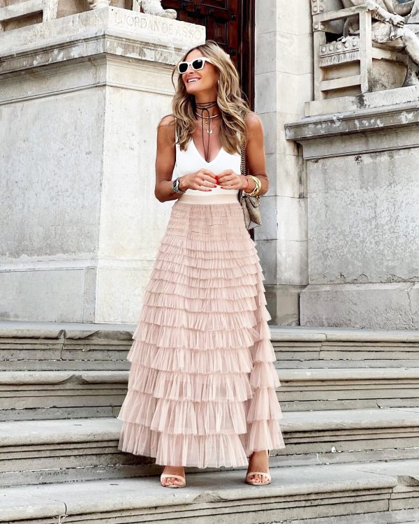 Quality Layered Ruffles Summer Mesh Long Skirt Dress For Women. - Image 9