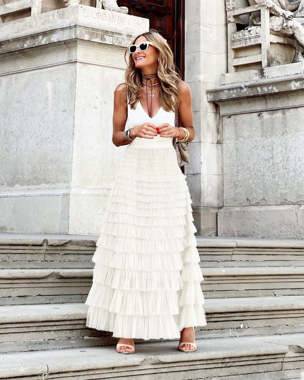 Quality Layered Ruffles Summer Mesh Long Skirt Dress For Women. - Image 4